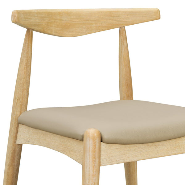 English Elm [video] Rubberwood Dining Chairs Set of 2 Faux Leather Ergonomic Retro Splayed Leg Design Light Grey+Natural N759P386879E