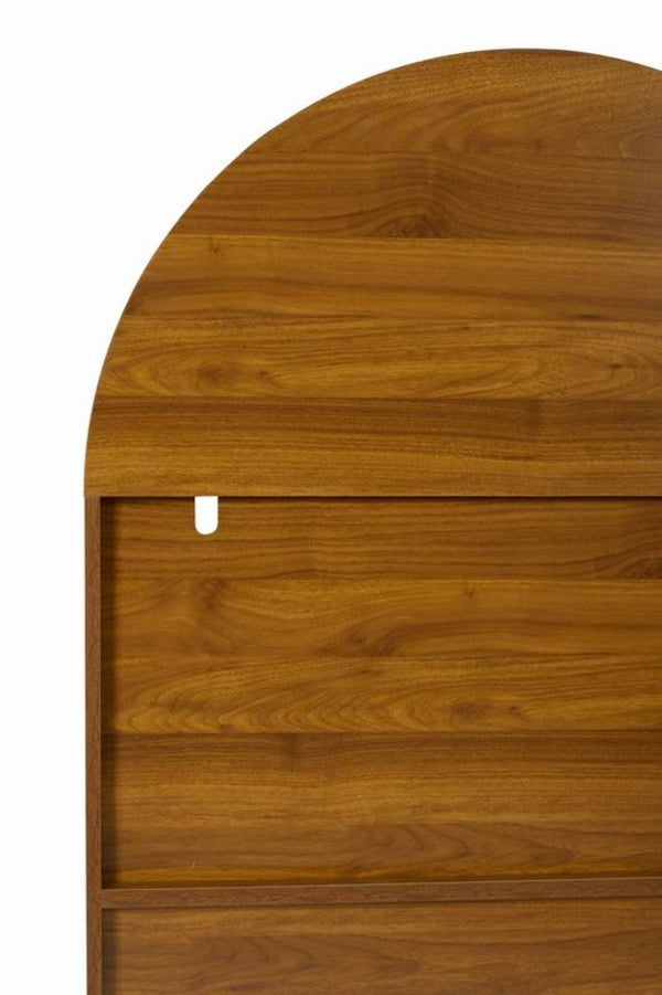 English Elm Hand-carved Solid Wood Tall Narrow Cabinet with Floral Arched Doors and Open Shelving W3123P485765