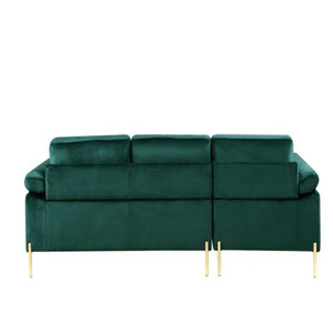 English Elm Coastal Tufted Velvet L-shaped Sectional Sofa with Brass Gold Legs Mid-century Glam Green B2730S00018