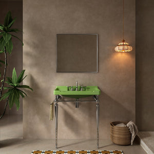 English Elm VICI 28" Bathroom Console Sink with Integrated Ceramic Basin, Overflow, Stainless Support Legs Chrome,Green W2615S00329