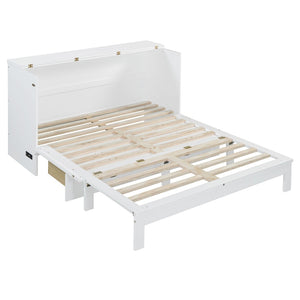 English Elm Queen Murphy Wall Bed with Usb Ports Storage Drawers and Cabinet Style Panel Front White N708S00010K-1