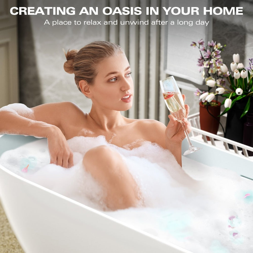 English Elm 59" Solid Surface Freestanding Soaking Tub Oval Sculpted Matte White Spa Bath W1573P175002