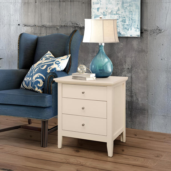 English Elm Charming three-drawer nightstand with storage—durable particleboard, compact 26"H x 24"W x 18"D bedside solution Beige 30 L x 26 W x 20 H B078108330
