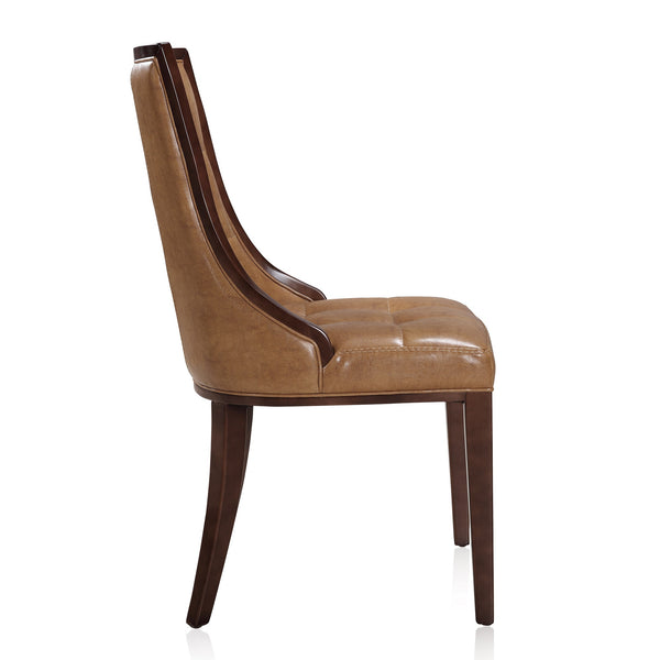 English Elm Fifth Avenue Wood Upholstered Dining Chair with Walnut Beech Frame, Faux Leather & Velvet Comfort Brown B365P397799