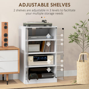 English Elm HOMCOM 4-Tier Media Cabinet with Tempered Glass Doors, Adjustable Shelves, Cable Management, Sleek AV Storage White W2225P200450