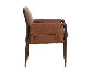 Sunpan Mauti Dining Armchair: Vintage-Inspired Design with Rustic Charm and Handcrafted Leather Elegance Brown / Shalimar Tobacco Leather