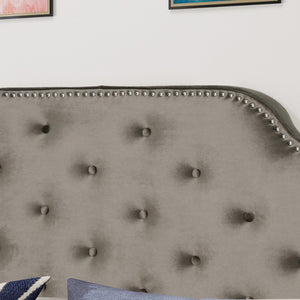 English Elm Tufted Queen Headboard with Nailhead Trim Solid Wood Frame and Adjustable Metal Legs Grey 57877.00NVLTGRY