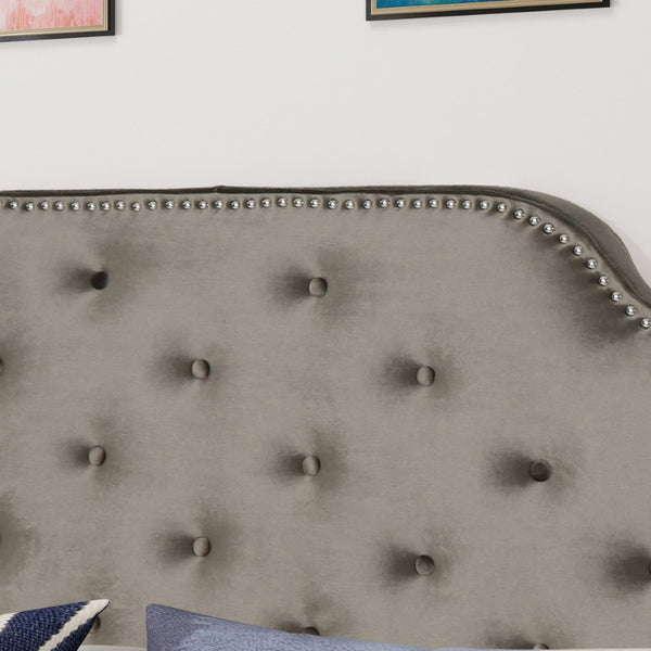 English Elm Tufted Queen Headboard with Nailhead Trim Solid Wood Frame and Adjustable Metal Legs Grey 57877.00NVLTGRY