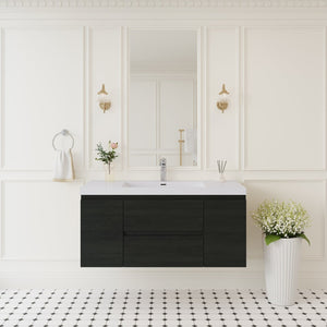 English Elm 48" Floating Bathroom Vanity Espresso Wood Stone Resin Sink Soft Close Storage Espresso+White W1573P388439