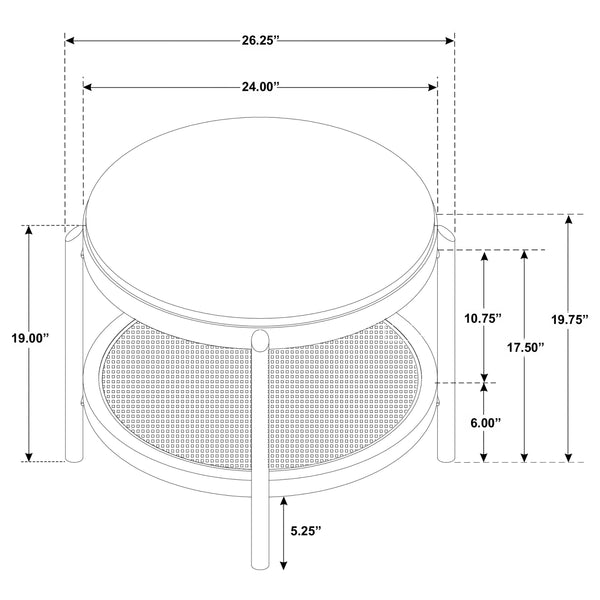 English Elm Benson Round Black End Table with Woven Rattan Shelf, Rubberwood & White Ash Veneer Accent, Sturdy Stylish 26" Surface B062P374115