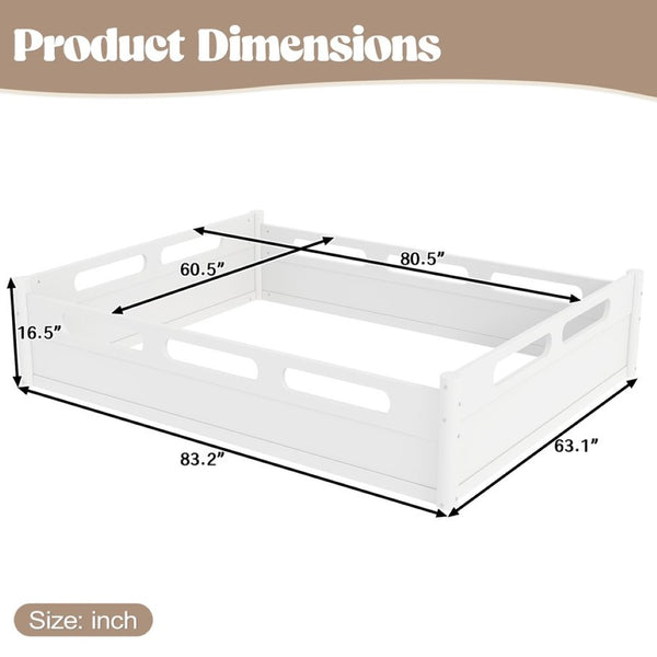 English Elm Queen Low Profile Floor Bed Pine Wood Frame Japandi Minimalist Bedroom Design White W1580P438794