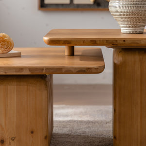 English Elm Vintage Retro Square Coffee Table Set with Wood Grain MDF Veneer & Fir Frame, Sturdy 110lb Capacity, Stylish Living Room Accent (Set of 2) Natural W757P235684