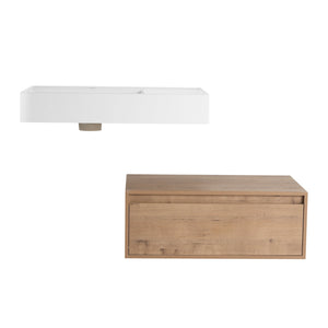English Elm 30 Inch Wall-Mounted Bathroom Vanity With Resin Sink, Soft Close Drawer & Modern Oak Finish W999S00257