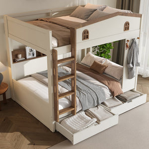 English Elm Twin Xl Solid Pine Loft Bed with Built-in Led Lighting and Storage Shelves W1580S00390