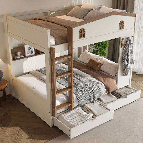 English Elm Twin Xl Solid Pine Loft Bed with Built-in Led Lighting and Storage Shelves W1580S00390