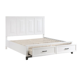 English Elm White Garretson Queen Platform Bed with Built-In Storage Drawers Rustic-Transitional Wood Frame White 87.5 L x 38.5 W x 4.5 H B011S01493