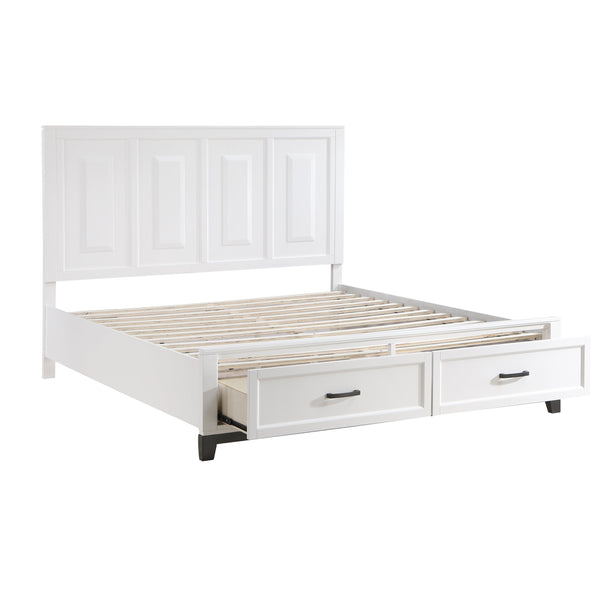 English Elm White Garretson Queen Platform Bed with Built-In Storage Drawers Rustic-Transitional Wood Frame White 87.5 L x 38.5 W x 4.5 H B011S01493