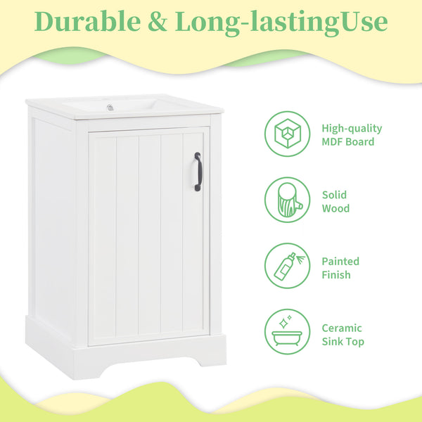English Elm 20" Bathroom Vanity With Soft-Close Door, Ceramic Sink, Adjustable Shelves & Chic Storage Solutions N725P351852K