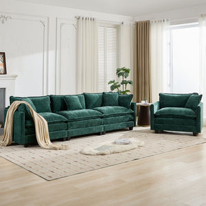 English Elm Cloud Modular Three Seat Sofa Chenille Upholstered with Double Layer Cushions for Living Room Green W1143S00064