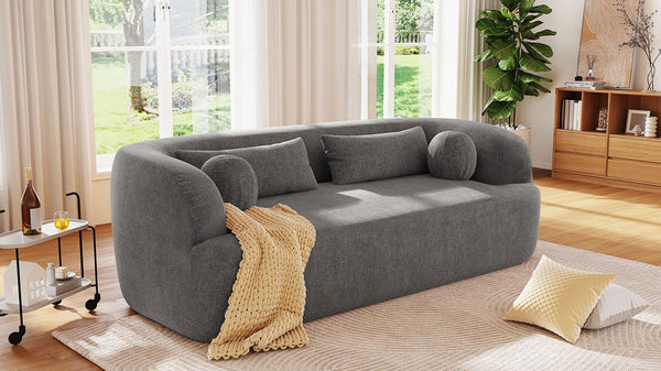 English Elm [new]86" Chenille Cloud Sofa Curved Legless 3-seater with Pocket Springs for Living Room Gray N723P404465E
