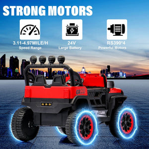 English Elm 24v Two Seat Kids Ride on Car with 4wd Motor Remote Control and Led Lights W509P378206