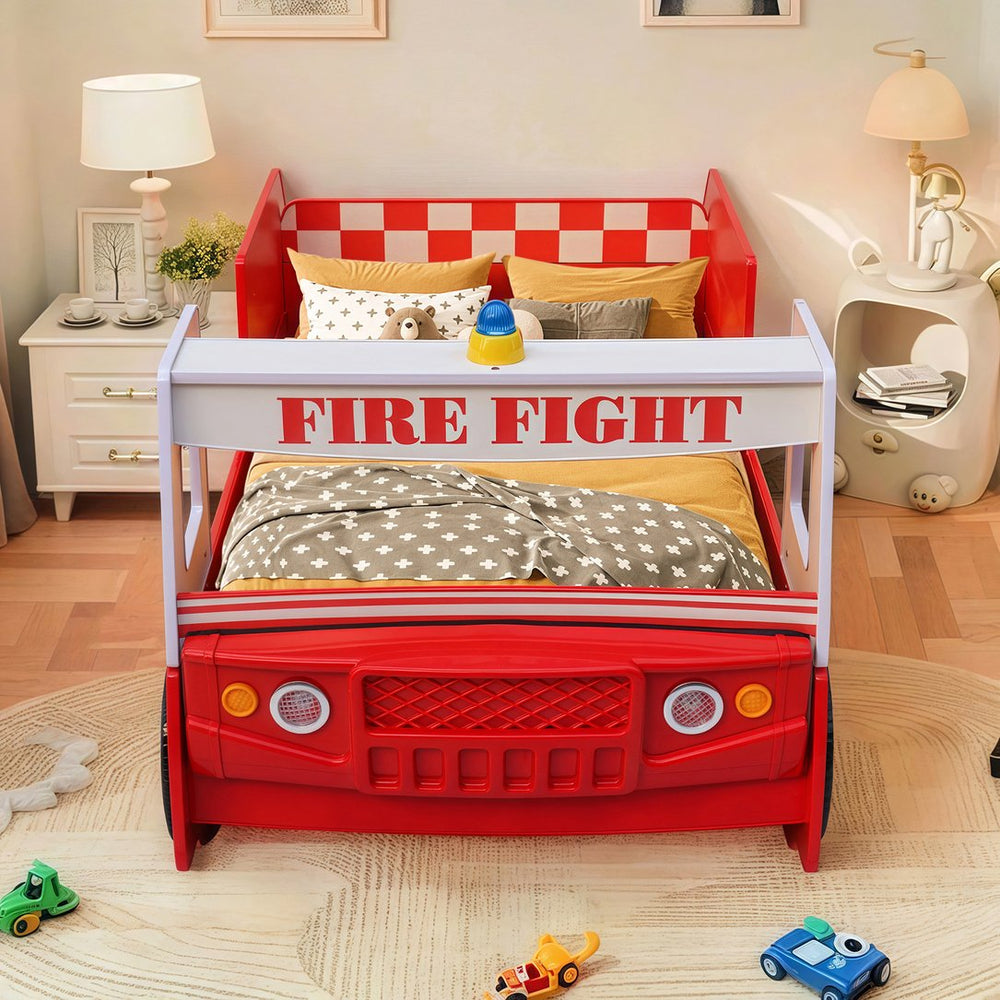 English Elm Little Heroes Fire Truck Bed - Cozy Low-Profile Floor Bed With Led Light For Imaginative Playtime Fun W2237S00022