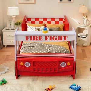 English Elm Little Heroes Fire Truck Bed - Cozy Low-Profile Floor Bed With Led Light For Imaginative Playtime Fun W2237S00022