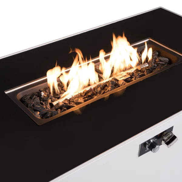 English Elm 43" Rectangular Fire Pit with 50,000 BTU, Smoked Glass Windshield, Steel Frame, Concealed Tank Cover B120S00049
