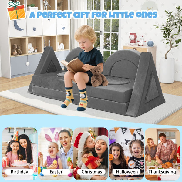 English Elm 14pcs Modular Foam Play Couch Set Convertible Toddler Fort Builder for Playrooms Dark Gray T5880P493439