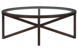 English Elm Modern Round Glass Coffee Table With Solid Wood Base - Stylish Minimalist Design For Living Rooms W487P317847