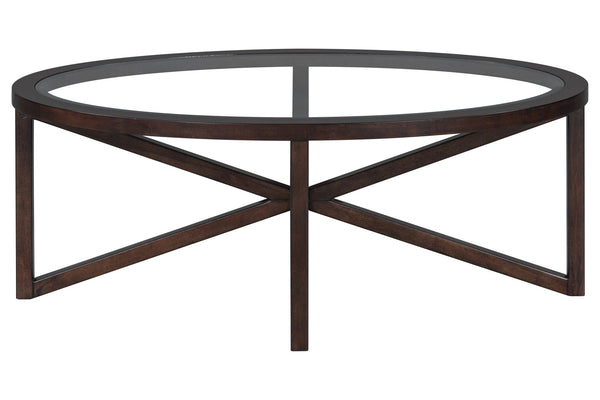 English Elm Modern Round Glass Coffee Table With Solid Wood Base - Stylish Minimalist Design For Living Rooms W487P317847