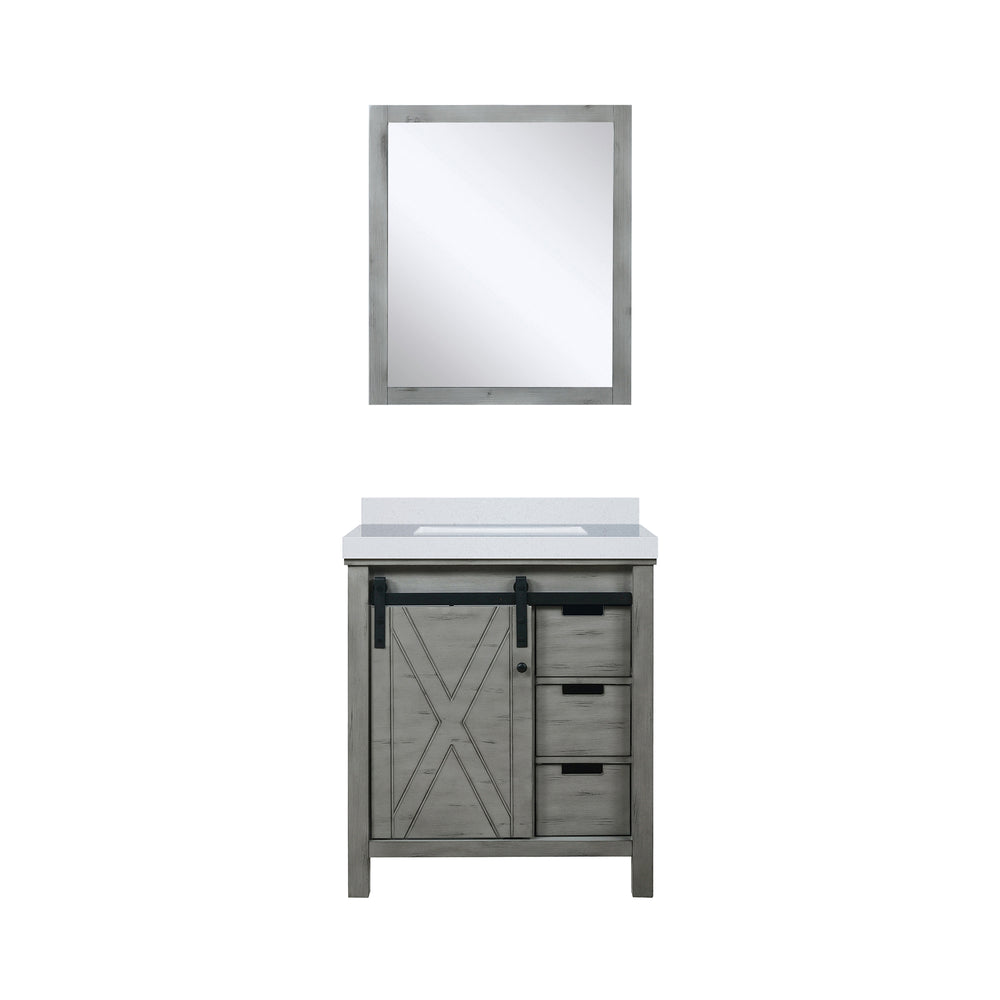 English Elm Ash Grey Bath Vanity Set With White Quartz Top & 28" Mirror - Stylish, Space-Saving Design For Bathrooms B2731S00929