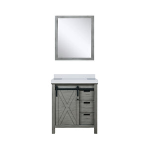 English Elm Ash Grey Bath Vanity Set With White Quartz Top & 28" Mirror - Stylish, Space-Saving Design For Bathrooms B2731S00929