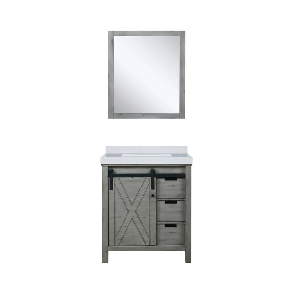 English Elm Ash Grey Bath Vanity Set With White Quartz Top & 28" Mirror - Stylish, Space-Saving Design For Bathrooms B2731S00929