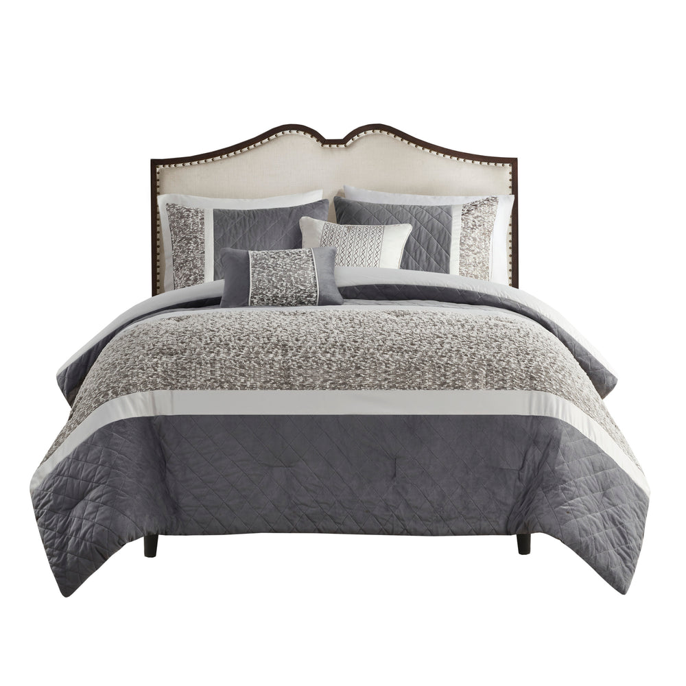 English Elm 5 Piece Textured Jacquard Stripe Comforter Set - Luxurious Full/Queen Bedding With Throw Pillows! B035P280386