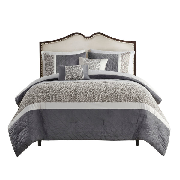 English Elm 5 Piece Textured Jacquard Stripe Comforter Set - Luxurious Full/Queen Bedding With Throw Pillows! B035P280386