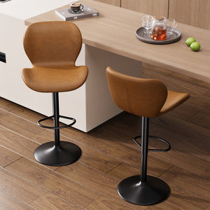 English Elm Swivel Bar Stools Set Of 2 - Adjustable Pu Leather Chairs With Back & Footrest For Comfort & Style T3950P396422-GIGA