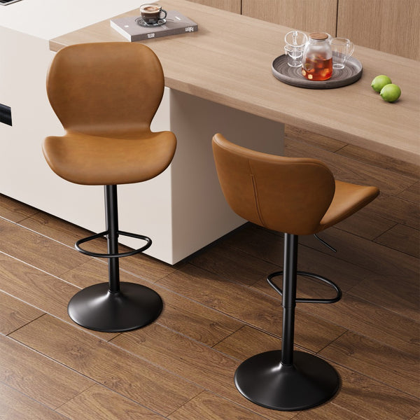 English Elm Swivel Bar Stools Set Of 2 - Adjustable Pu Leather Chairs With Back & Footrest For Comfort & Style T3950P396422-GIGA