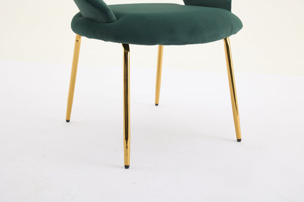 English Elm 061-Set Of 1 Elegant Green Velvet Dining Chair With Curved Backrest & Golden Metal Legs For Style W527P255476