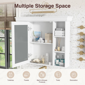 English Elm 35'' 35' 35'' x 28'' Wall Mounted Medicine Cabinet with Mirror Door, Modern MDF Storage with Towel Rod White N710P196545K