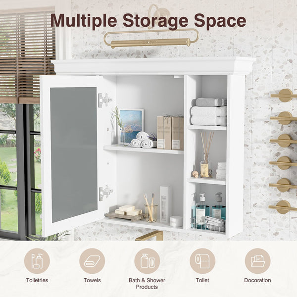 English Elm 35'' 35' 35'' x 28'' Wall Mounted Medicine Cabinet with Mirror Door, Modern MDF Storage with Towel Rod White N710P196545K