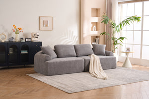 English Elm LY-024GY Plush 4-Seater Compression Sofa in Gray Crochet Yarn Fabric with 4 Pillows, Breathable Comfort 103" wide W2231S00017