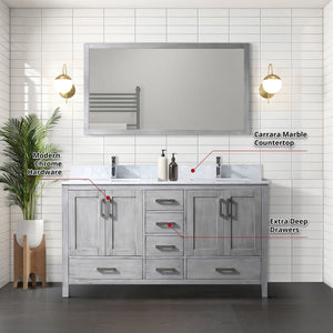 English Elm Distressed Grey 60" Double Bath Vanity with Carrara Marble Top, Chrome Faucet, 58" Mirror — Durable B2731S00994