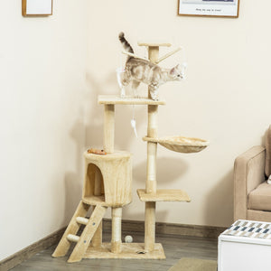 English Elm Pawhut Plush Sisal Cat Tower with Condo Hammock Perch and Dangling Toys for Indoor Cats W2225P200704