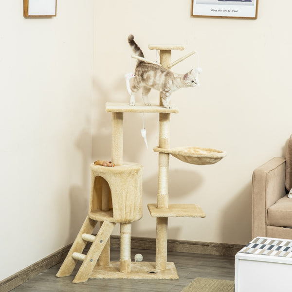 English Elm Pawhut Plush Sisal Cat Tower with Condo Hammock Perch and Dangling Toys for Indoor Cats W2225P200704