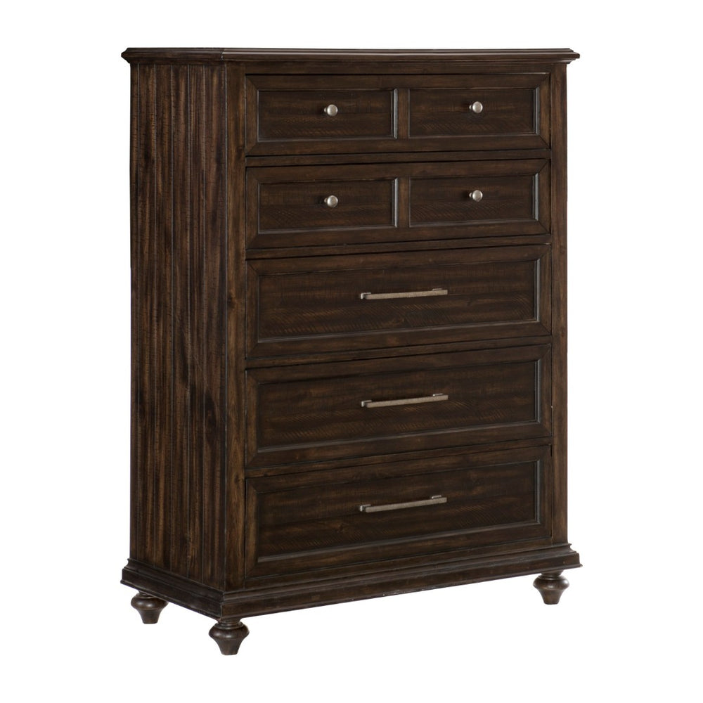 English Elm Solid Five Drawer Chest Acacia Wood Driftwood Charcoal Finish Transitional Bedroom Storage B011P208523