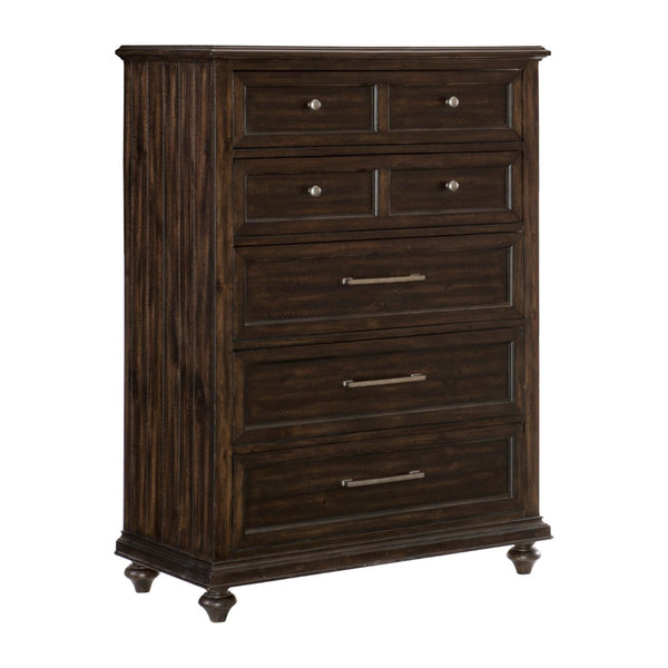 English Elm Solid Five Drawer Chest Acacia Wood Driftwood Charcoal Finish Transitional Bedroom Storage B011P208523