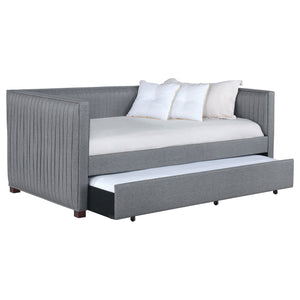 English Elm Vendman Grey Upholstered Twin Daybed with Trundle, Modern Minimalist Pleated Sides, Guest-Ready Comfort B062S00988