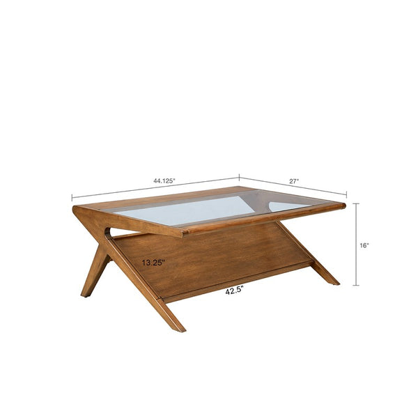 English Elm Rocket INK+IVY Coffee Table with Tempered Glass Top, Pecan Mid-Century Rectangular Design, Shelf—Stylish Living Room Accent B03548489