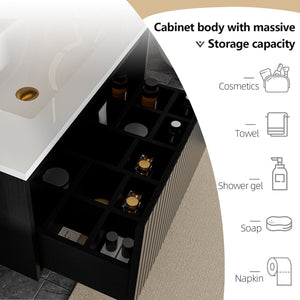 English Elm 30 Inch Bathroom Vanity with Sink — Floor-Standing Stability, Soft-Close Drawers, Ample Storage, Durable Finish Black 35.47 L x 21.85 W x 8.07 H W3520S00007
